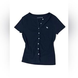 Abercrombie & Fitch Navy Short-Sleeve Button Tee